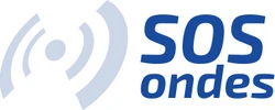 Logo avec à gauche un symbole d'ondes ressemblant au symbole du wifi et à droite "SOS ondes"