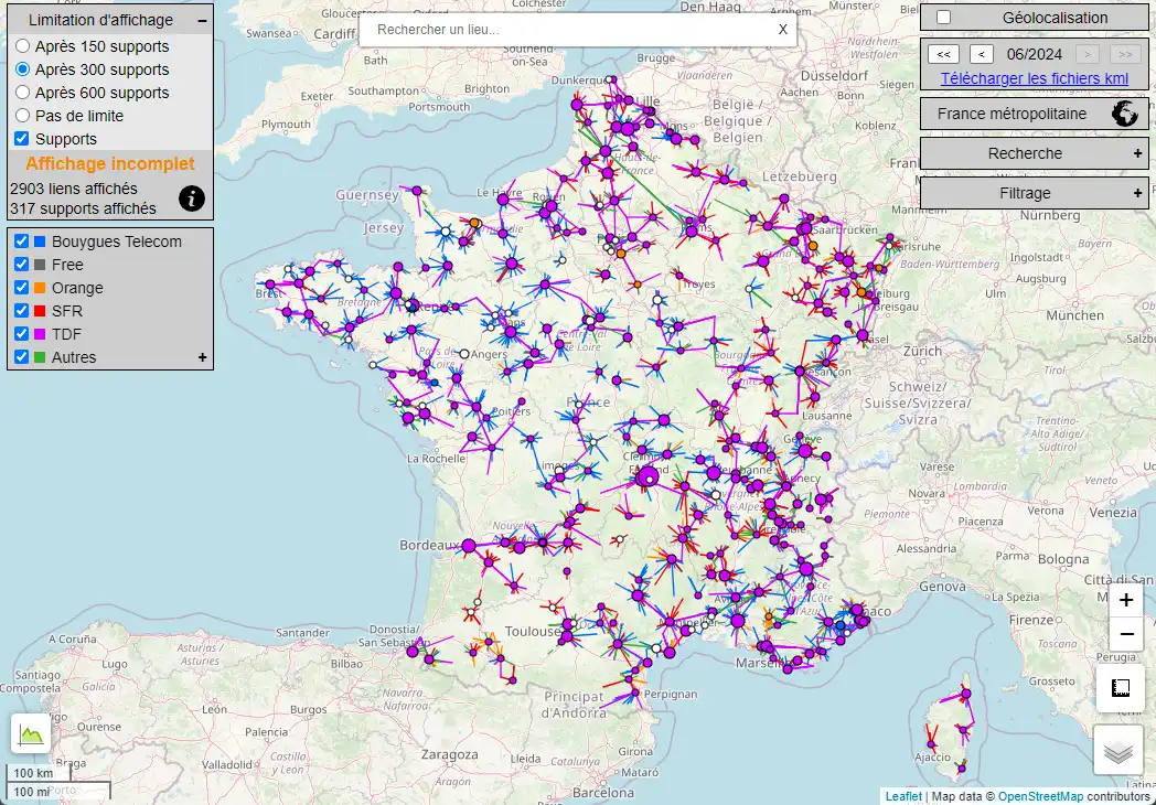 Carte Faisceaux Hertziens France